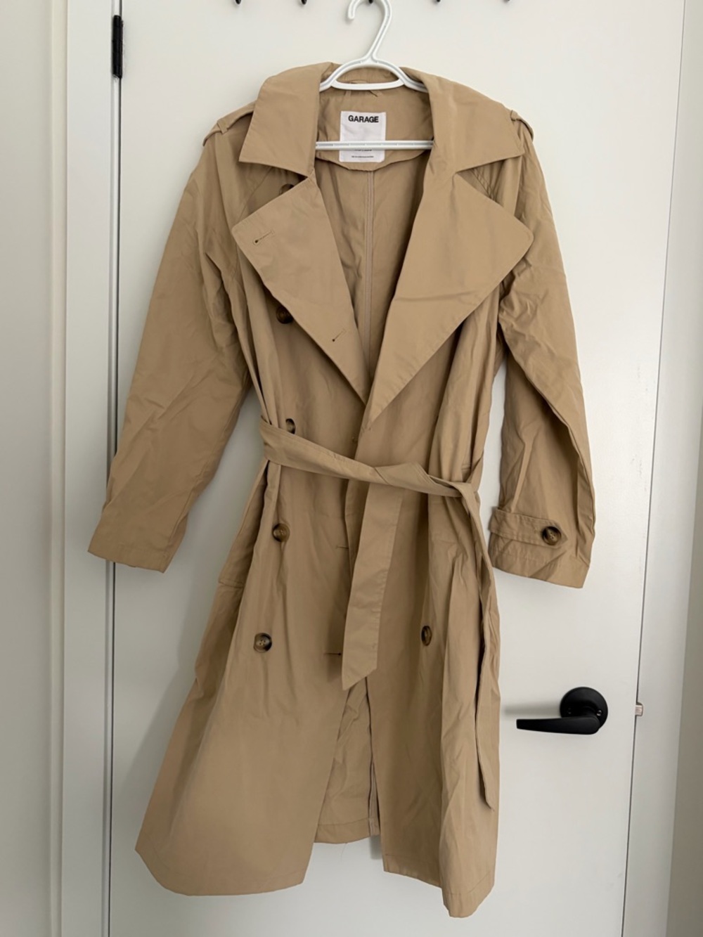 Garage Beige Double-Breasted Trench Coat with Belt
